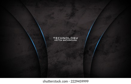 Capa de solapamiento de fondo abstracto de tecno de color negro bruto 3D sobre el espacio oscuro con decoración de luz azul. Diseño gráfico moderno concepto de corte de elementos para banner, volante, tarjeta o portada