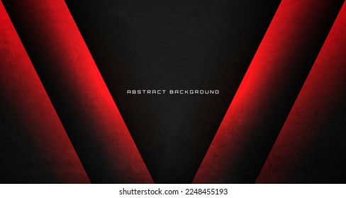 3D black rough grunge techno abstract background overlap layer on dark space with red light decoration. Modern graphic design element cutout style concept for banner, flyer, card, or brochure cover
