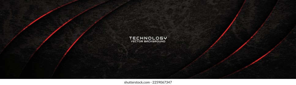 3D black rough grunge techno abstract background overlap layer on dark space with red waves decoration. Modern graphic design element cutout style concept for banner, flyer, card, or brochure cover