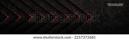 3D black rough grunge techno abstract background overlap layer on dark space with red arrow decoration. Modern graphic design element cutout style concept for banner, flyer, card, or brochure cover