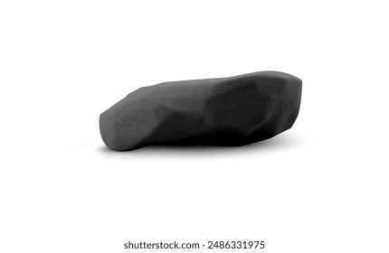 3D black rough stone podium, granite stand for product display and presentation. Vector realistic marble showcase pedestal. Natural rock platform scene. Glossy volumetric surface boulder cobblestone