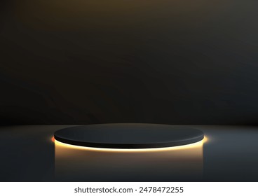 3D Black Round Platform Podium with Neon Light for Futuristic Product Display and Technology Showcase