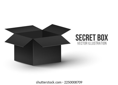 3d black secret box on a white background. Mystical case. Vector illustration. EPS 10