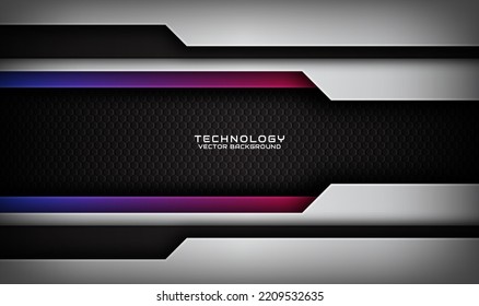 3D black silver techno abstract background overlap layer on dark space with blue red effect decoration. Graphic design element future style concept for banner, flyer, card, cover, or brochure