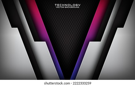 3D black silver techno abstract background overlap layer on dark space with blue red effect decoration. Graphic design element future style concept for banner, flyer, card, cover, or brochure