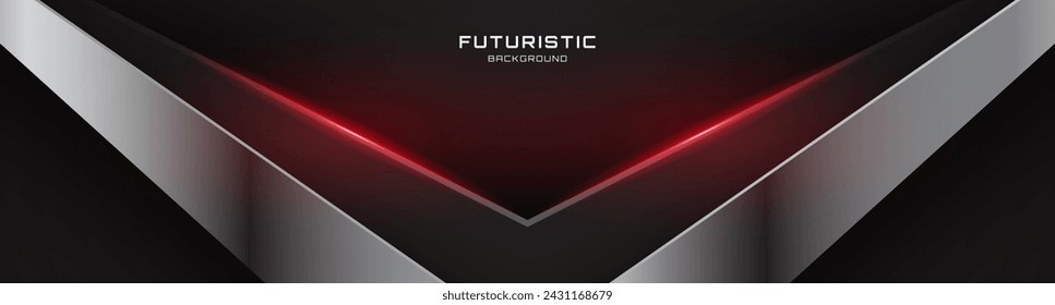 3D black silver techno background overlap layer on dark space with red light arrows decoration. Modern graphic design element cutout style concept for web banner, flyer, card, cover or brochure