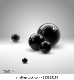 3D black spheres in space background vector eps10