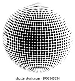3d black spherical ball point on halftone. Graphic element vector. Gradient circles. Geometric dots texture. Stock image. EPS 10.