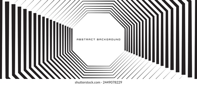 3D black stripes techno background on white space. Tech banner with octagons style effect decoration. Modern graphic design element. Motion lines concept for web, flyer, card, or brochure cover