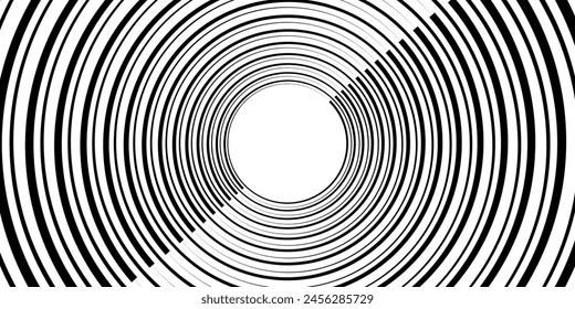 3D black stripes techno background on white space. Tech banner with rotating circles style decoration. Modern graphic design element. Motion lines concept vector layout line spiral