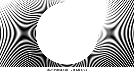 3D black stripes techno background on white space. Tech banner with rotating circles style decoration. Modern graphic design element. Motion lines concept vector circle