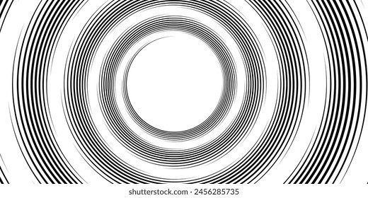 Fondo de techno de rayas negras 3D en el espacio blanco. Anuncio de tecnología con decoración de estilo de círculos giratorios. Elemento de Diseño gráfico moderno. Vector de concepto de líneas de movimiento moderno