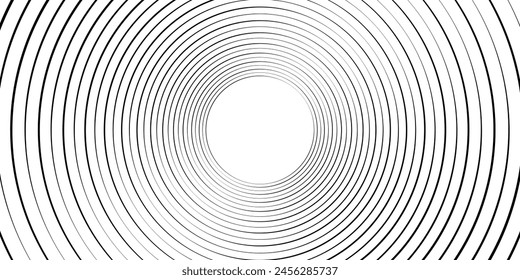 Fondo de techno de rayas negras 3D en el espacio blanco. Anuncio de tecnología con decoración de estilo de círculos giratorios. Elemento de Diseño gráfico moderno. Líneas de movimiento concepto Vector líneas modernas