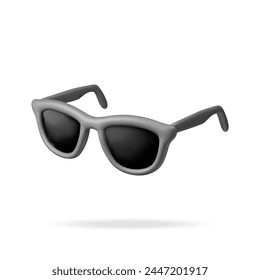 3d Black Sunglasses Icon Isolated on White. Render Sun Glasses Symbol. Concept of Summer Vacation or Holiday, Time to Travel. Beach Relaxation. Realistic Vector Illustration