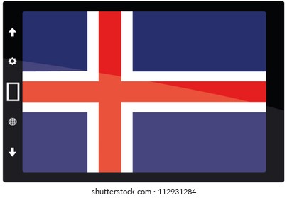 3d Black tabet pc on white background with Iceland flag