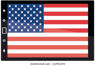 3d Black tabet pc on white background with United States of America flag