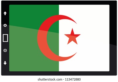 3d Black tabet pc on white background with Algeria flag