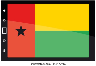 3d Black tabet pc on white background with Guinea Bissau flag