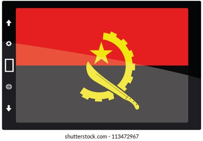 3d Black tabet pc on white background with Angola flag