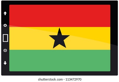 3d Black tabet pc on white background with Ghana flag