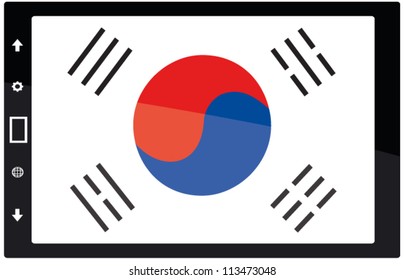 3d Black tabet pc on white background with South Korea flag