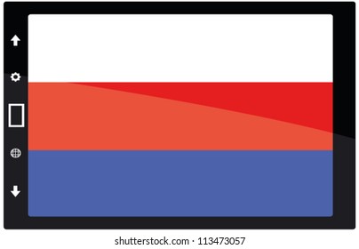 3d Black tabet pc on white background with Serbia flag