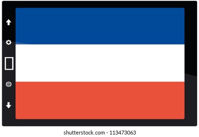 3d Black tabet pc on white background with Yugoslavia flag