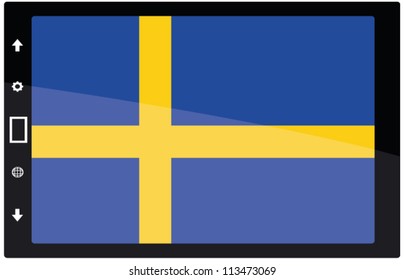 3d Black tabet pc on white background with Sweden flag