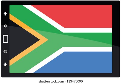 3d Black tabet pc on white background with South Africa flag
