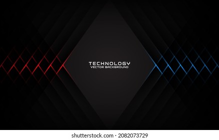 3D black techno abstract background, overlap layer on dark space with red blue light stripes effect decoration. Modern template element future style concept for flyer, cover, brochure, or landing page