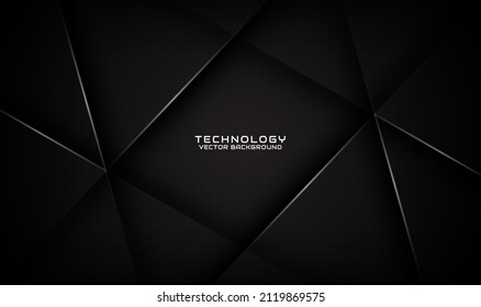 3D black techno abstract background, overlap layers on dark space with silver stripe effect decoration. Graphic design element future style concept for flyer, card, cover, brochure, or landing page