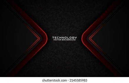 3D black techno abstract background overlap layer on dark space with orange light stripe effect decoration. Graphic design element future style concept for flyer, card, brochure cover, or landing page