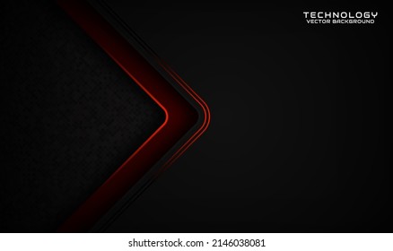 3D black techno abstract background overlap layer on dark space with orange light stripe effect decoration. Graphic design element future style concept for flyer, card, brochure cover, or landing page