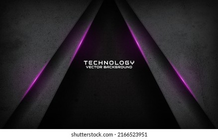 3D black techno abstract background overlap layer on dark space with purple light effect decoration. Graphic design element dirty style concept for banner, flyer, card, brochure cover, or landing page