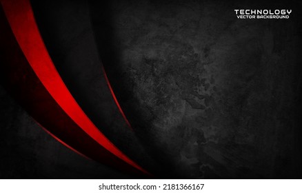 Capa de superposición de fondo abstracto de tecno negro 3D en el espacio oscuro con decoración de efecto de luz roja. Concepto de estilo sucio de elemento de diseño gráfico para banner, volante, tarjeta, portada de folleto o página de inicio