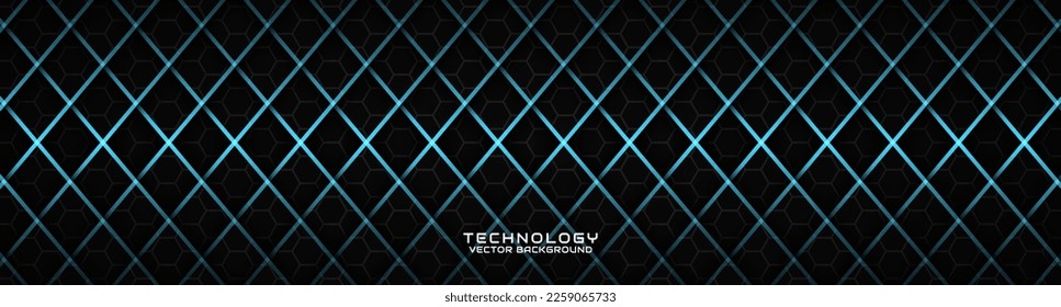 3D black techno abstract background overlap layer on dark space with blue rhombus effect decoration. Modern graphic design element cutout style concept for banner, flyer, card, or brochure cover