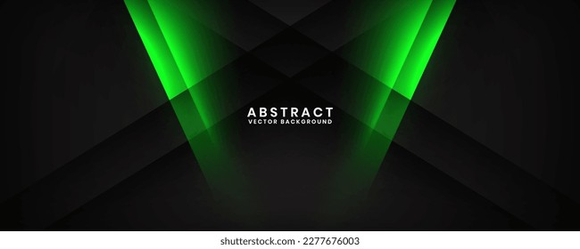 3D black techno abstract background overlap layer on dark space with green light effect decoration. Modern graphic design element cutout style concept for banner, flyer, card, or brochure cover