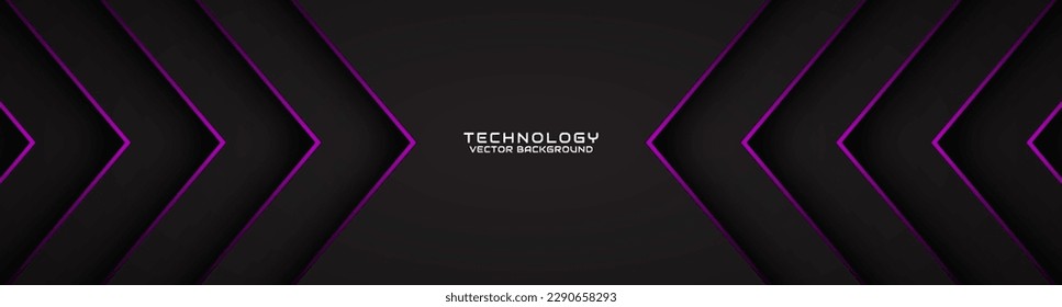 3D black techno abstract background overlap layer on dark space with purple arrow effect decoration. Modern graphic design element cutout style concept for banner, flyer, card, or brochure cover