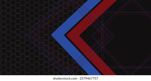 3D black techno abstract background overlapping on dark space with red blue shape effect decoration. Modern graphic design element cutout style concept eps 10 vector.