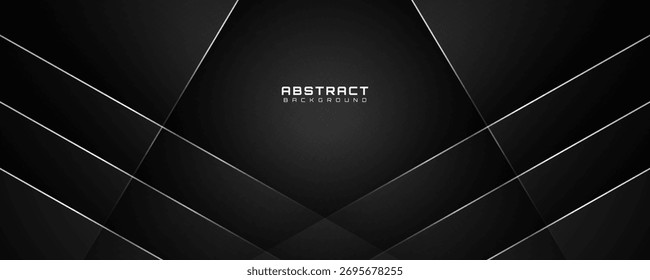 3D black techno abstract background overlap layer on dark space with silver lines effect decoration. Modern graphic design element cutout style concept for web, art, flyer, card, or brochure cover