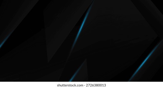 3D black techno abstract background overlap layer on dark space with blue light lines effect decoration. Graphic design element with polygonal cutout style concept for flyer, card, or brochure cover
