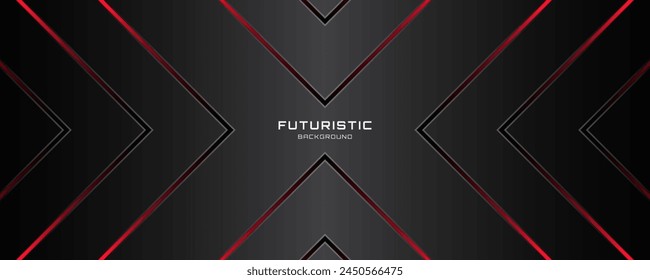 3D black techno background overlap layer on dark space with red light lines effect decoration. Graphic design element letter x style. Arrows shape concept for banner, flyer, card, cover, or brochure