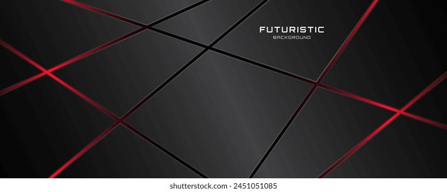 3D black techno background overlap layer on dark space with red light lines effect decoration. Modern graphic design element. Cut out shape style concept for web banner, flyer, card, cover or brochure