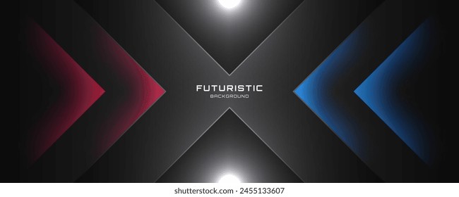 3D black techno background overlap layer on dark space with red blue light lines effect decoration. Graphic design element letter x style. Arrows shape concept for flyer, card, cover, or brochure