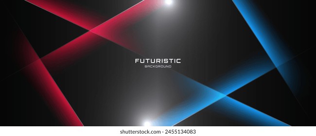 3D black techno background overlap layer on dark space with red blue light lines effect decoration. Graphic design element power style. Polygon shape concept for web, flyer, card, cover, or brochure