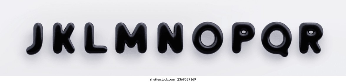 3D Black uppercase letters J, K, L, M, N, O, P, Q and R with a glossy surface on a white background .