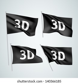 3D - black vector flags. A set of wavy flags created using gradient meshes. EPS 8 vector