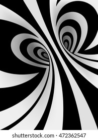 3d black and white abstract spiral background with romantic heart-shaped