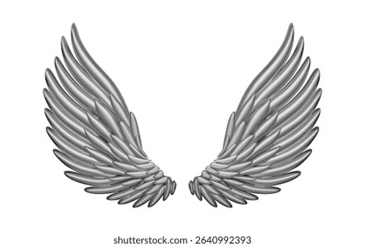 3d black and white angel wings with halftone effect. Stock vector illustration on isolated background.	