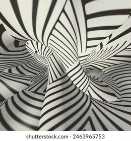 3D black and white background . Digital image with a psychedelic stripes. Abstract psychedelic stripes for digital wallpaper design Urban Vector Texture Template